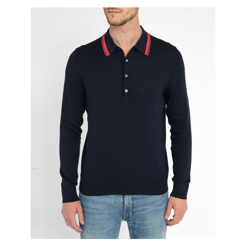 PS By Paul Smith Strick-Poloshirt aus Baumwolle mit Kontrastkragen in Marineblau