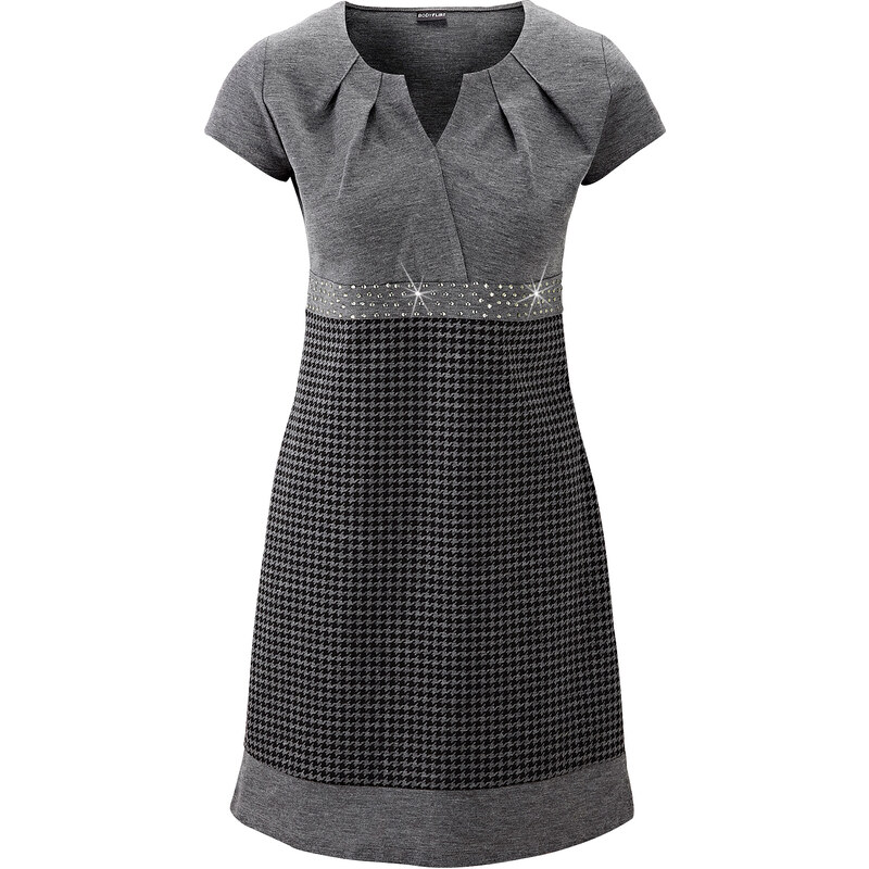 BODYFLIRT Kleid/Sommerkleid kurzer Arm figurbetont in grau von bonprix