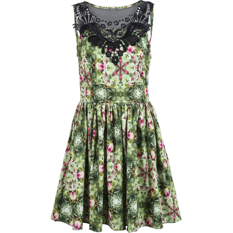 SheInside Green Sleeveless Applique Floral Pleated Dress