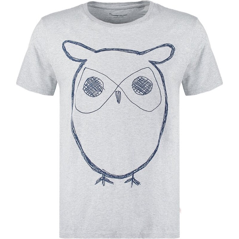 Knowledge Cotton Apparel OWL TShirt print grey melange