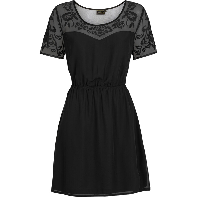 RAINBOW Kleid mit Netz-Einsatz/Sommerkleid kurzer Arm in schwarz von bonprix