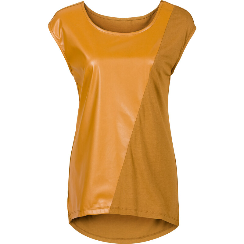 RAINBOW Shirt mit Lederimitat kurzer Arm in braun für Damen von bonprix