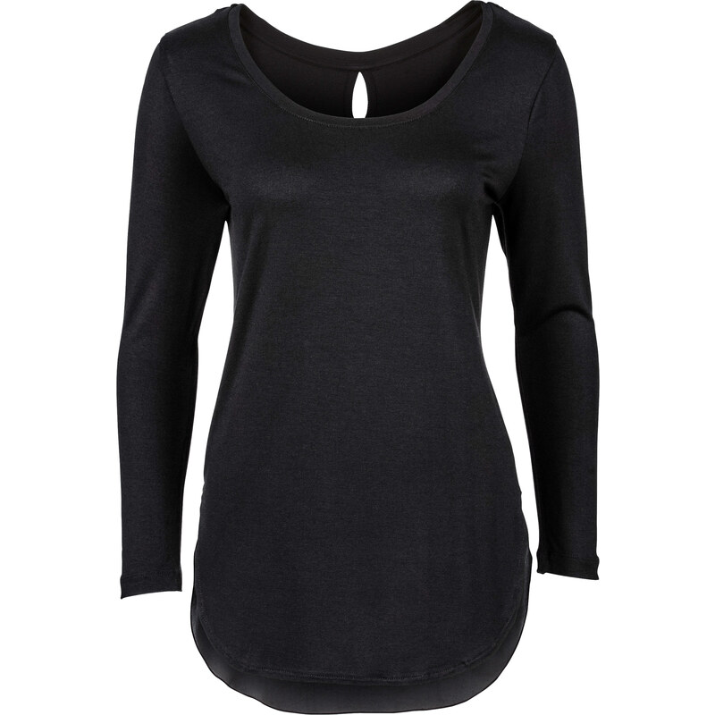 RAINBOW Shirt mit Chiffon-Einsatz langarm in schwarz für Damen von bonprix