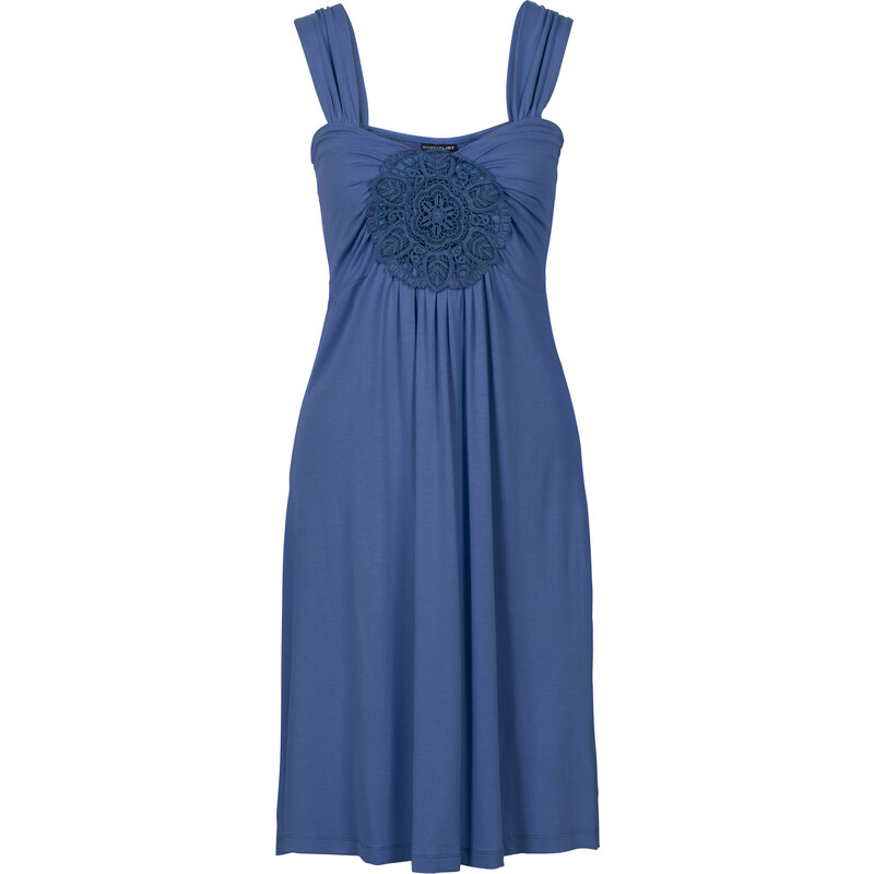 BODYFLIRT Kleid mit Spitzen-Applikation ohne Ärmel in blau von bonprix