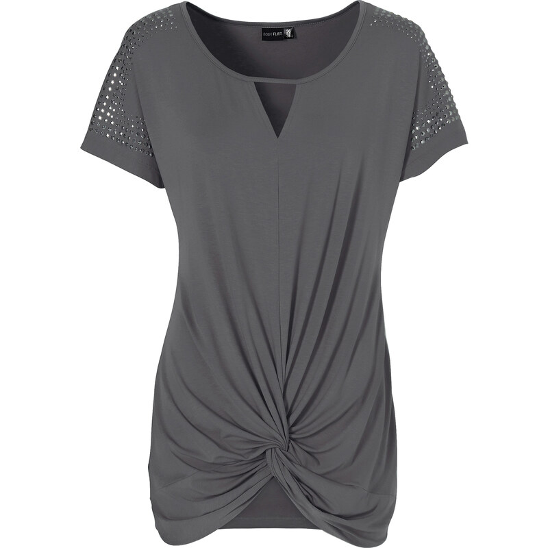 BODYFLIRT Shirt kurzer Arm figurumspielend in grau (Rundhals) für Damen von bonprix