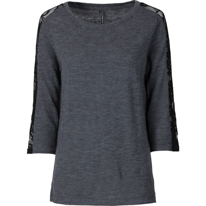 RAINBOW Strick-Shirt mit Spitze 3/4 Arm in grau für Damen von bonprix
