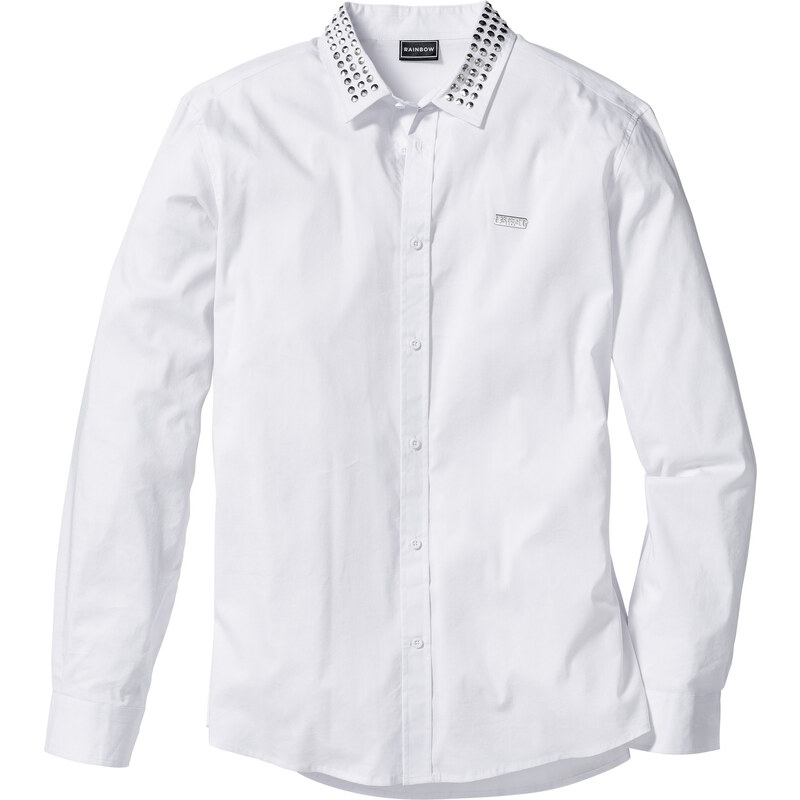 RAINBOW Stretch-Langarmhemd Slim Fit in weiß von bonprix