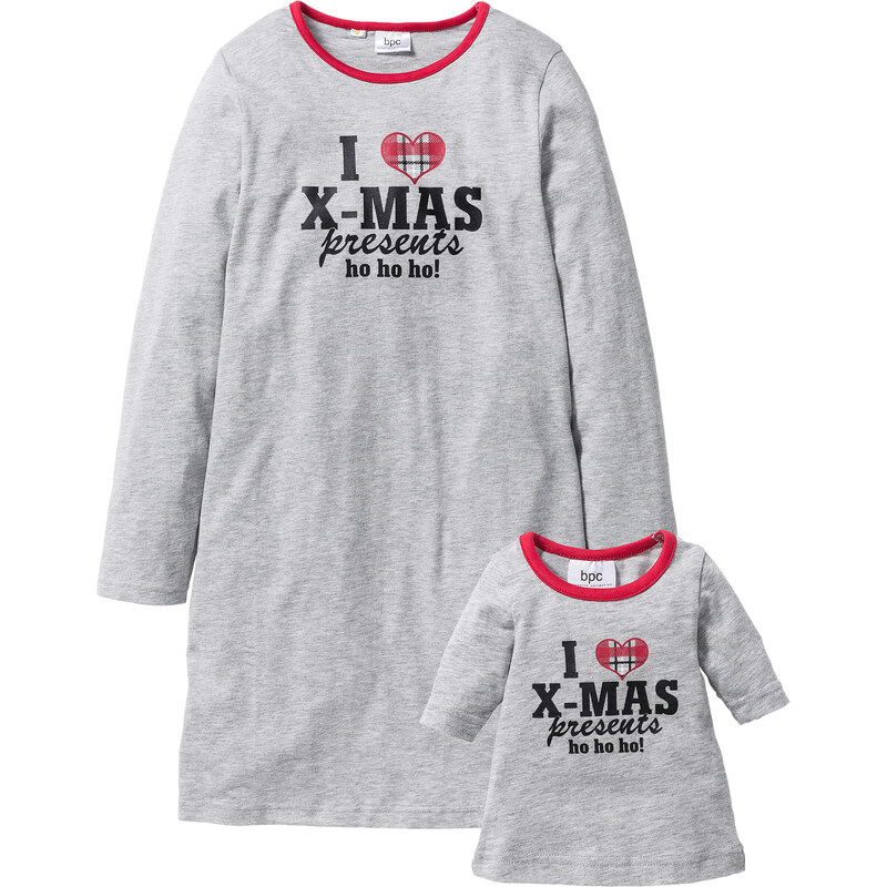 bpc bonprix collection Kinder Nachthemd + Puppennachthemd Weihnachten (2-tlg.) in grau für Mädchen von bonprix