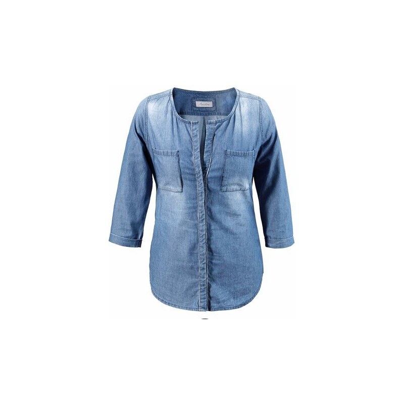 Damen Jeansbluse Rundhalsausschnitt Used-Look Aniston blau 34,36,38,40,42,44