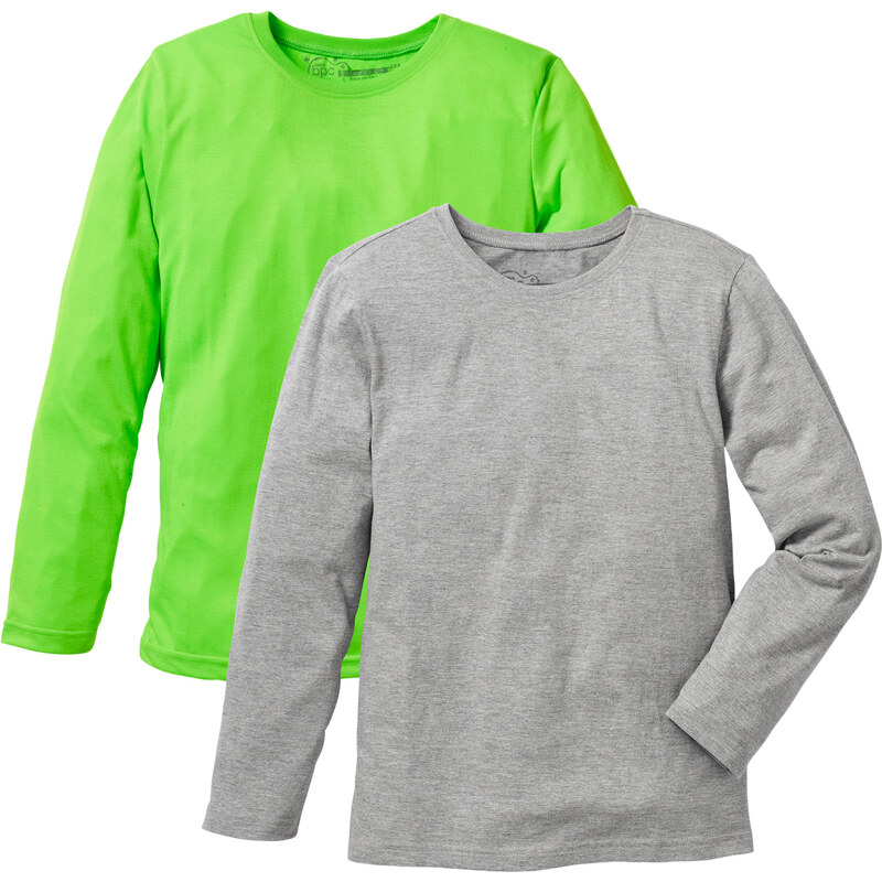 bpc bonprix collection Basic-Langarmshirt (2er-Pack) in grün für Jungen von bonprix
