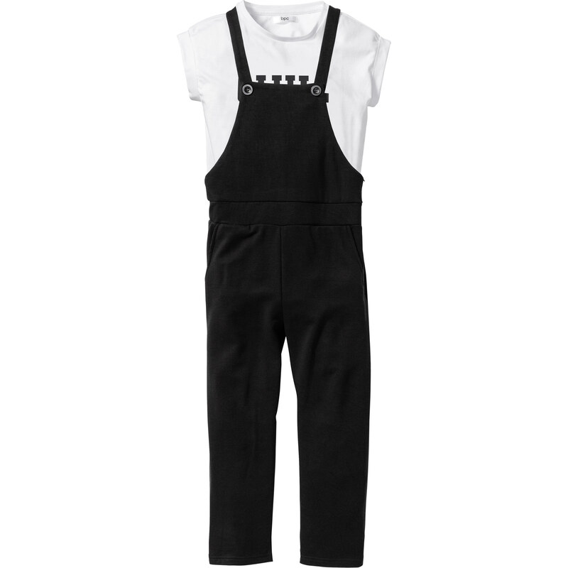 bpc bonprix collection Latzhose und Shirt (2-tlg. Set) kurzer Arm in schwarz für Mädchen von bonprix
