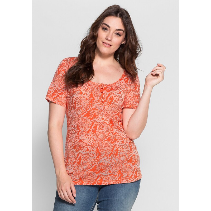 Große Größen: sheego Casual T-Shirt in Ausbrenner-Qualität, mandarine, Gr.44/46-48/50