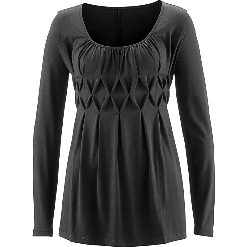 bpc selection Langarmshirt mit Falten in schwarz für Damen von bonprix