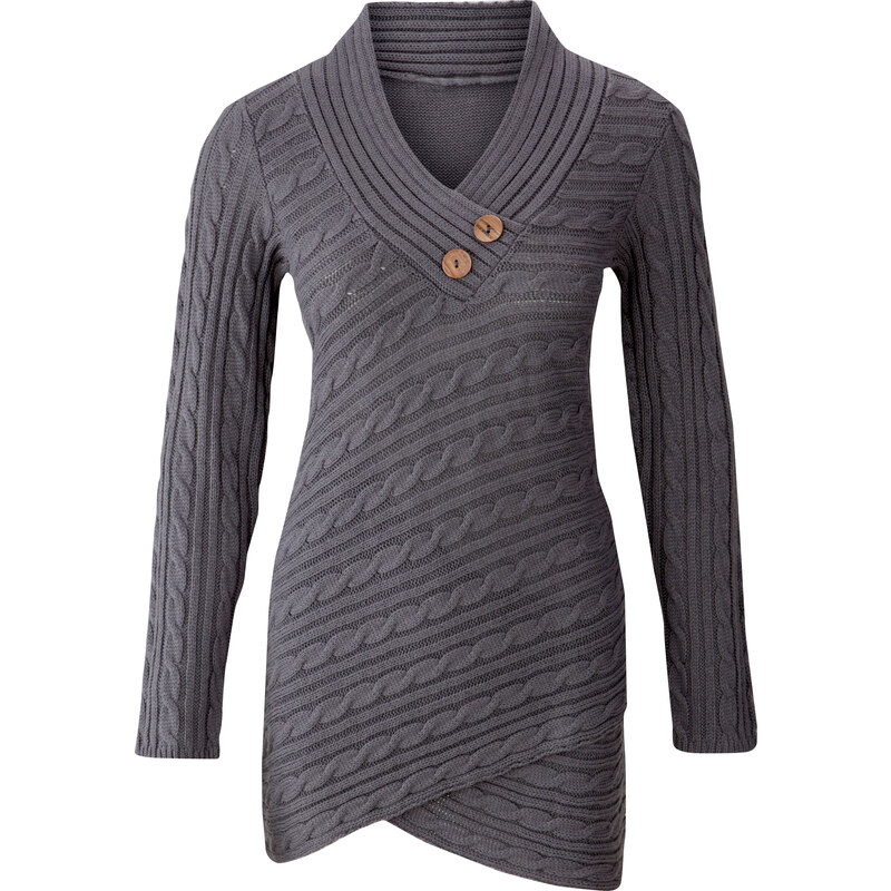BODYFLIRT boutique Pullover mit V-Ausschnitt langarm in grau für Damen von bonprix
