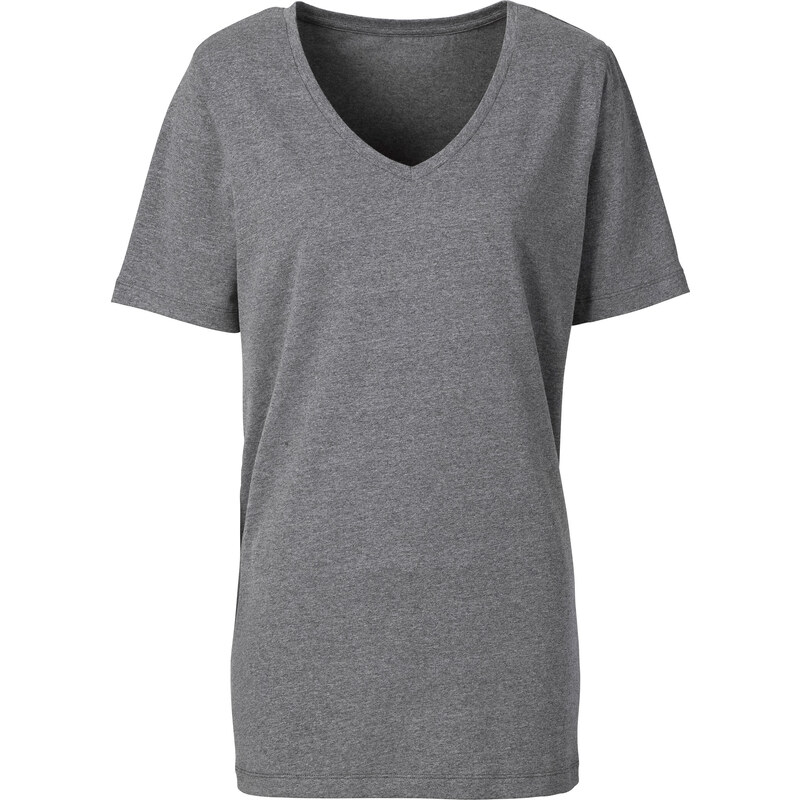BODYFLIRT Shirt kurzer Arm in grau (V-Ausschnitt) für Damen von bonprix