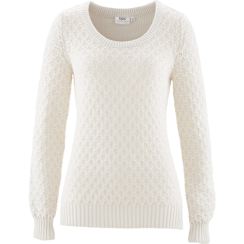 bpc bonprix collection Pullover langarm in weiß (Rundhals) für Damen von bonprix