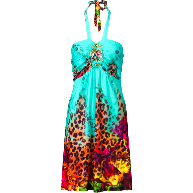 BODYFLIRT boutique Kleid mit Schmuckapplikation in blau von bonprix