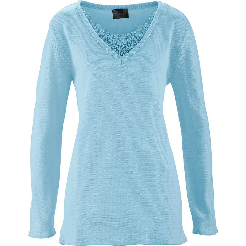 bpc selection Long-Pullover mit Spitze langarm in blau für Damen von bonprix