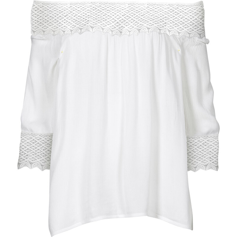 RAINBOW Carmen-Bluse mit Häkeleinsatz in weiß von bonprix