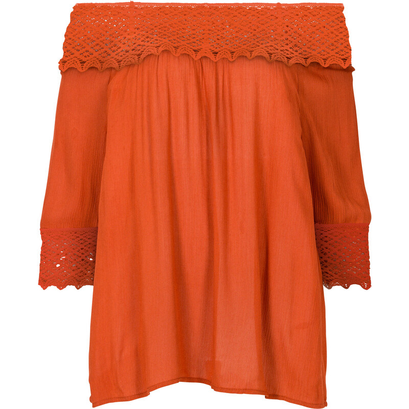 RAINBOW Carmen-Bluse mit Häkeleinsatz in orange von bonprix