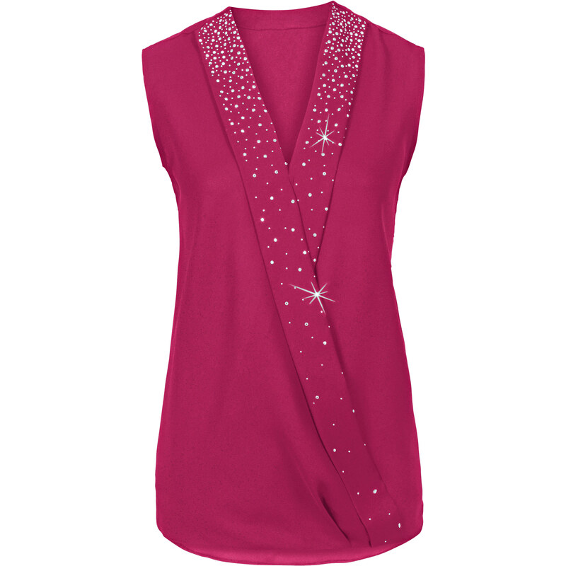 BODYFLIRT Ärmellose Bluse mit Wickeloptik ohne Ärmel in pink von bonprix