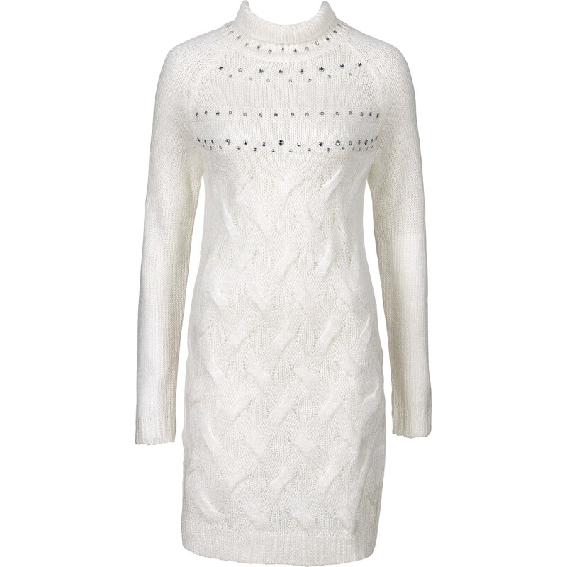 BODYFLIRT Long-Pullover langarm in weiß für Damen von bonprix