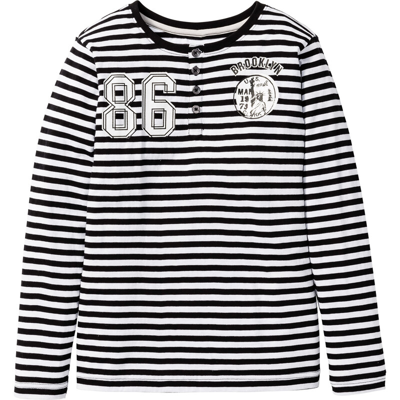 bpc bonprix collection Shirt mit Knopfleiste und Druck langarm in schwarz für Jungen von bonprix