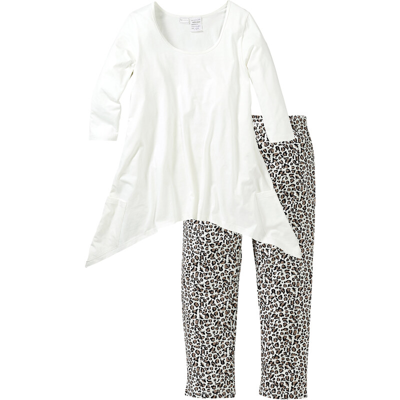 bpc selection Capri Pyjama mit Zipfel-Shirt 3/4 Arm in weiß für Damen von bonprix