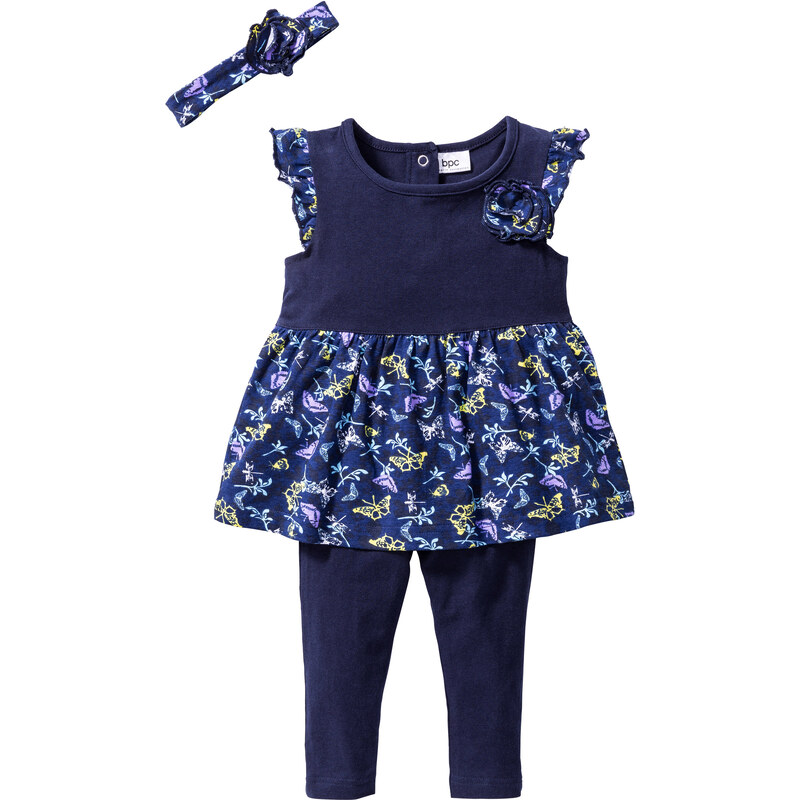bpc bonprix collection Baby Kleid + Leggings + Stirnband (3-tlg.) Bio-Baumwolle in blau für Damen von bonprix