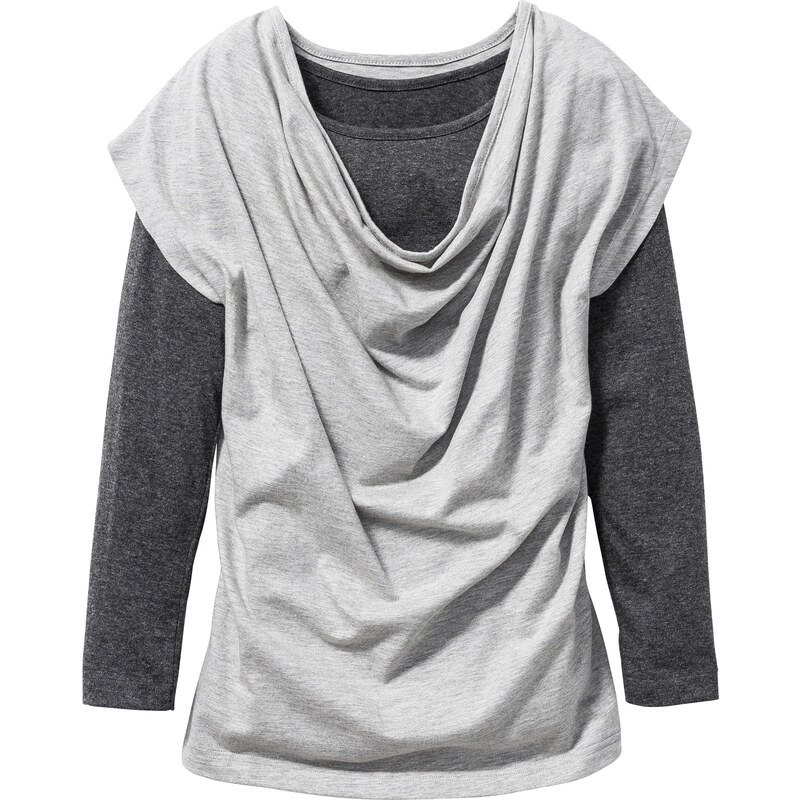 bpc bonprix collection Layershirt langarm mit Wasserfallkragen in grau für Mädchen von bonprix