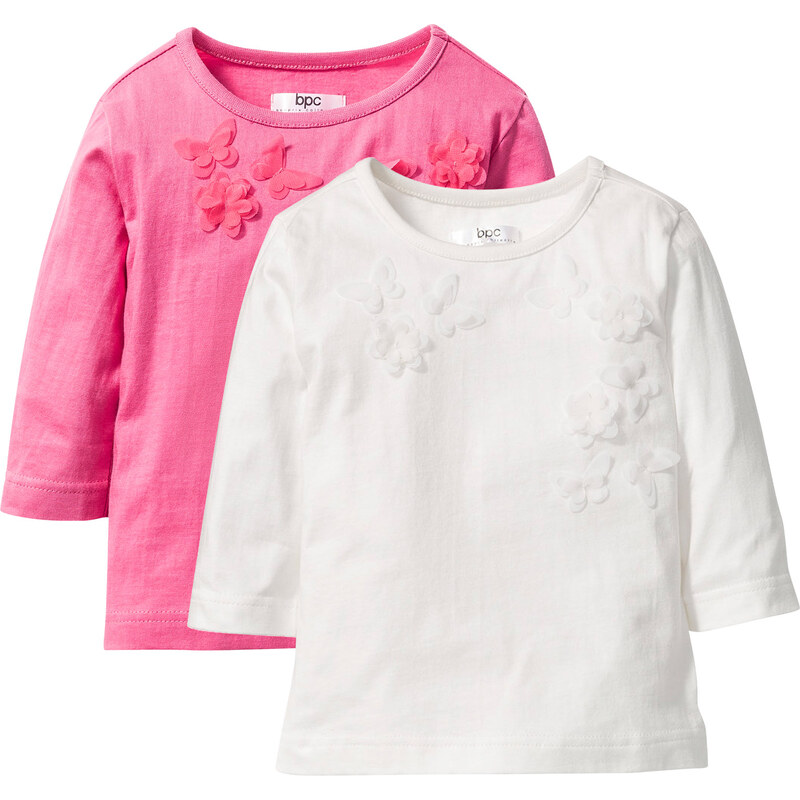 bpc bonprix collection Shirt mit Applikation (2er-Pack) langarm in weiß für Mädchen von bonprix