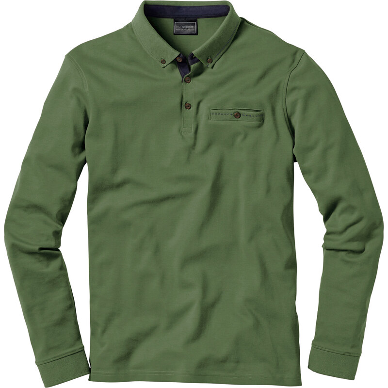 bpc selection Langarmpoloshirt Regular Fit in grün für Herren von bonprix