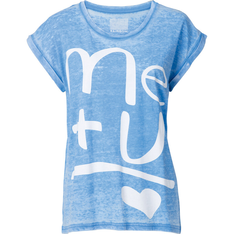 RAINBOW T-Shirt in Oil-Wash-Optik kurzer Arm in blau für Damen von bonprix