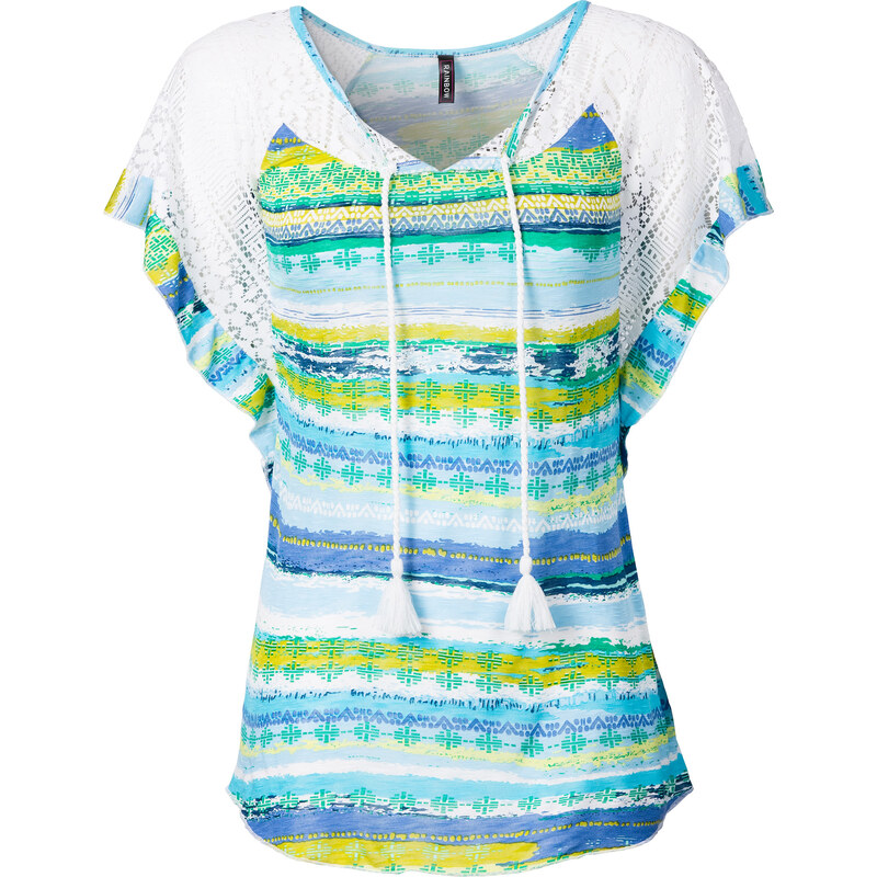 RAINBOW Shirt mit Spitze kurzer Arm in blau für Damen von bonprix