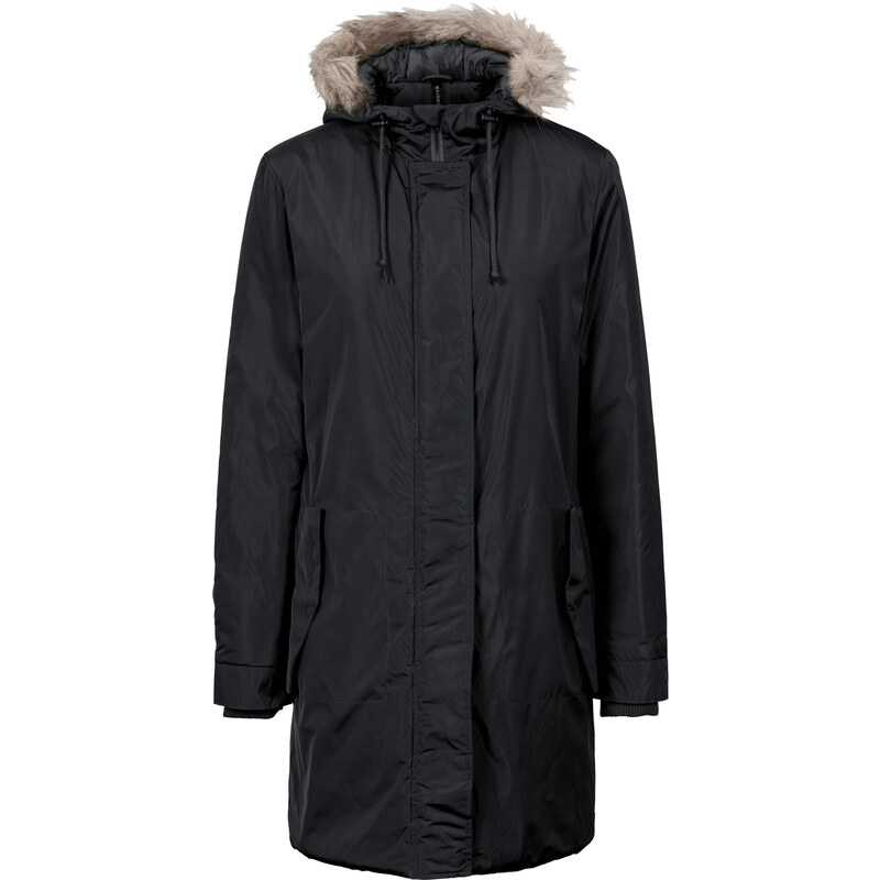 RAINBOW Mantel mit abnehmbarem Kunstfell langarm in schwarz für Damen von bonprix