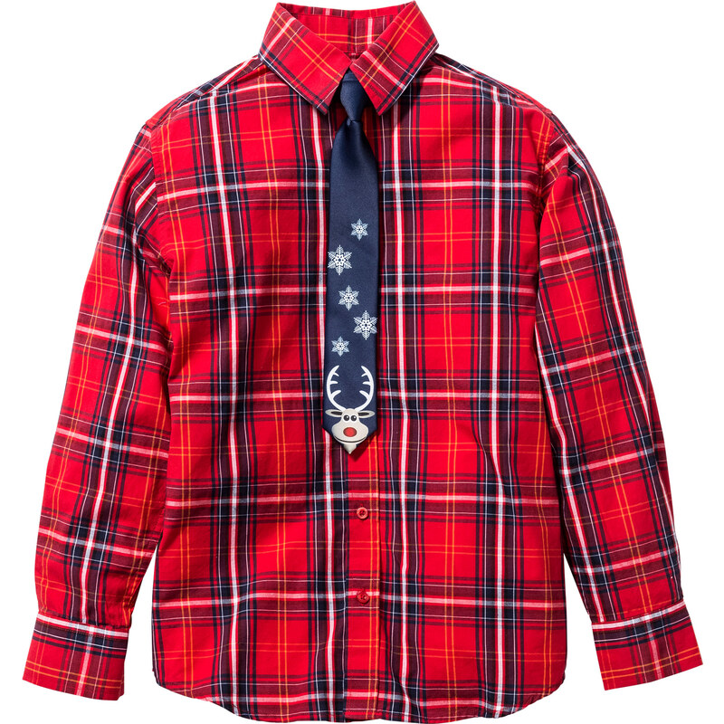bpc bonprix collection Hemd mit weihnachtlicher Krawatte (2-tlg. Set) langarm in rot von bonprix