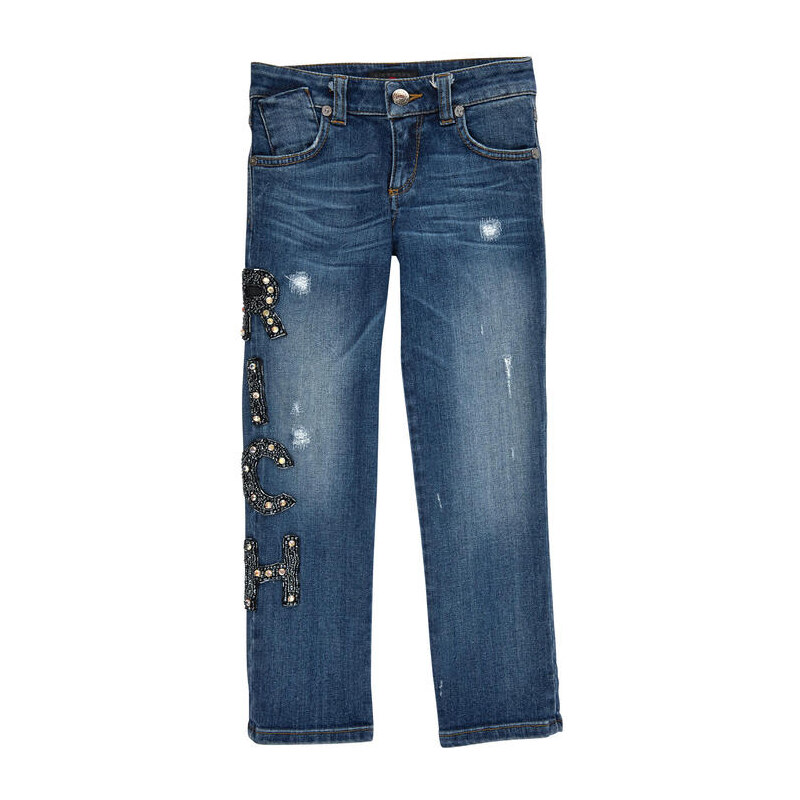 Richmond Jr „Slim Fit“ Denim-Jeans in Stone Blue mit Rocailles-Perlenverzierung