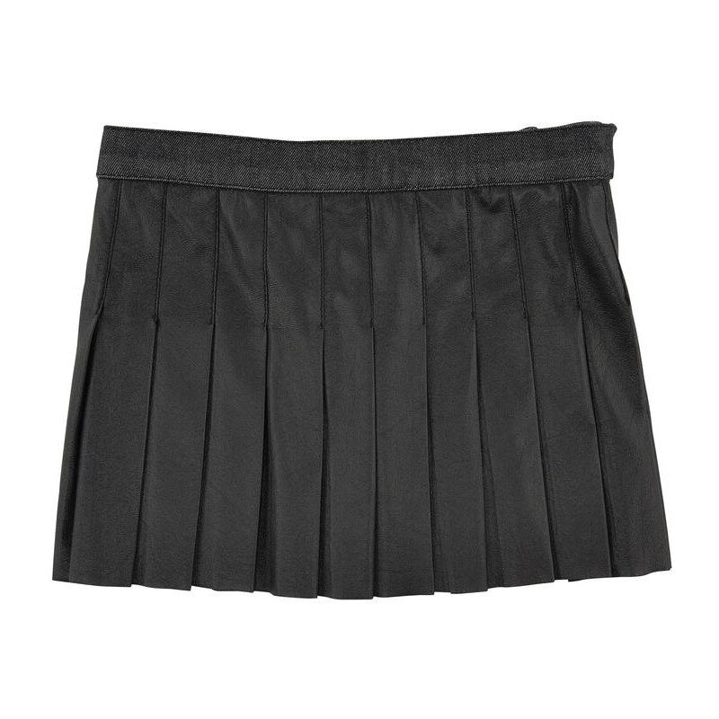 Ermanno Scervino Junior Pleated imitation leather and raw denim skirt - Black