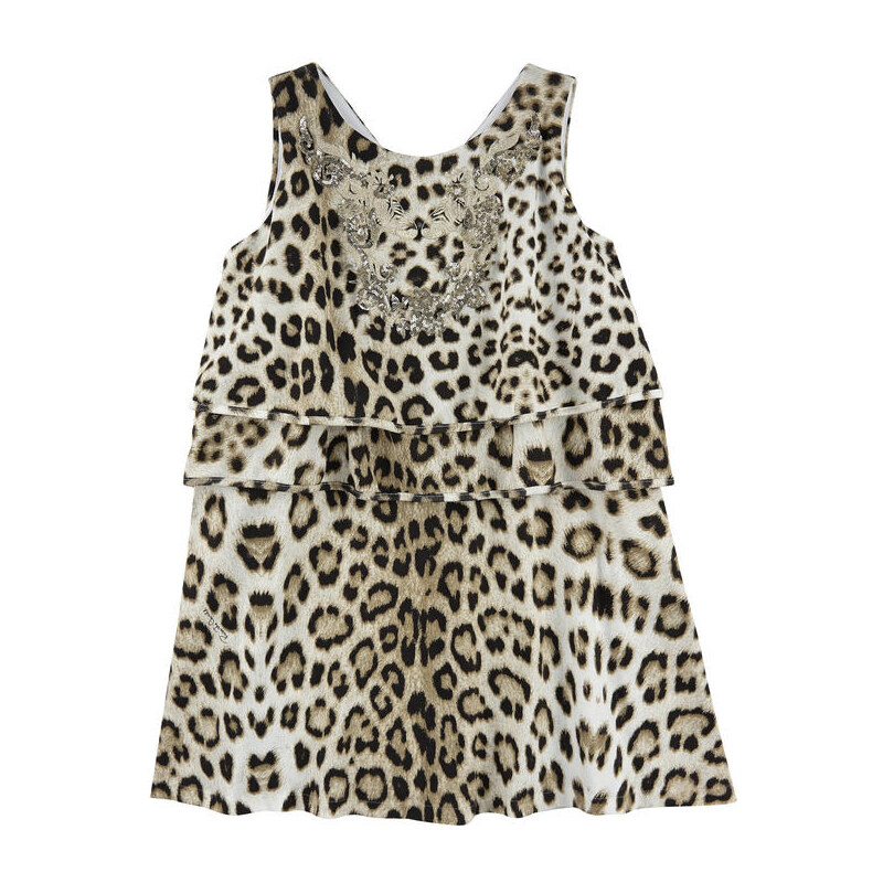 Roberto Cavalli Kids Stretch cotton jersey dress with flounces - Leopard print