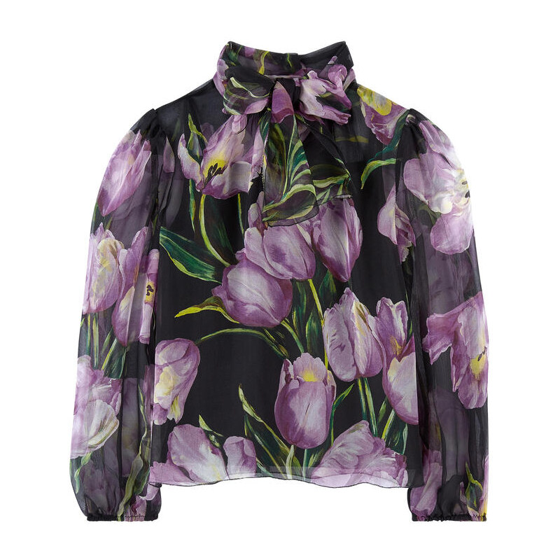 Dolce & Gabbana Seiden-Voile-Bluse mit Tulpenaufdruck