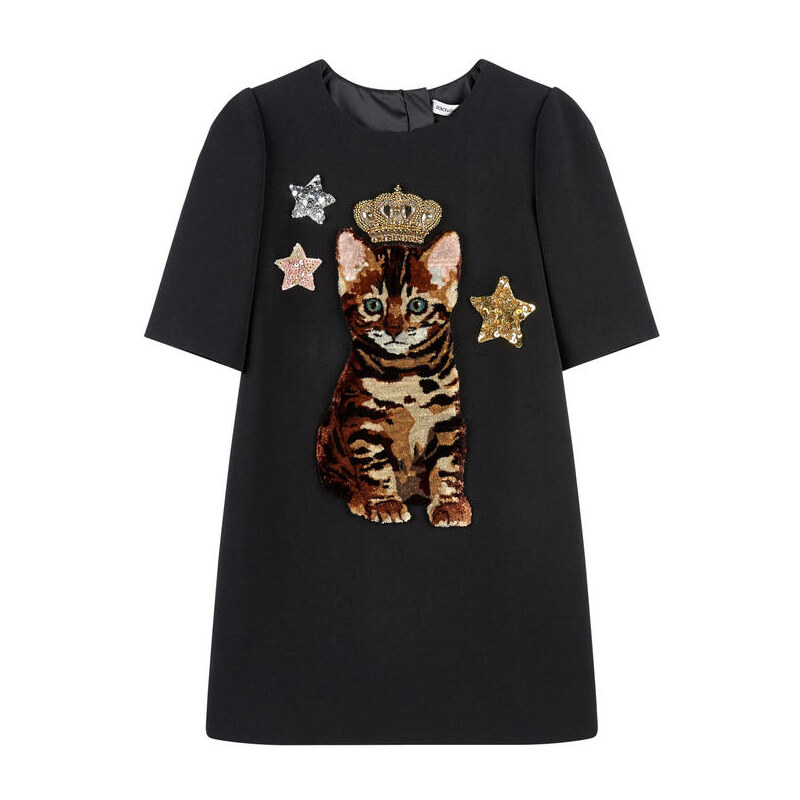 Dolce & Gabbana Kleid mit Pailletten und Swarovski-Kristallen, mit Katzenmotiv