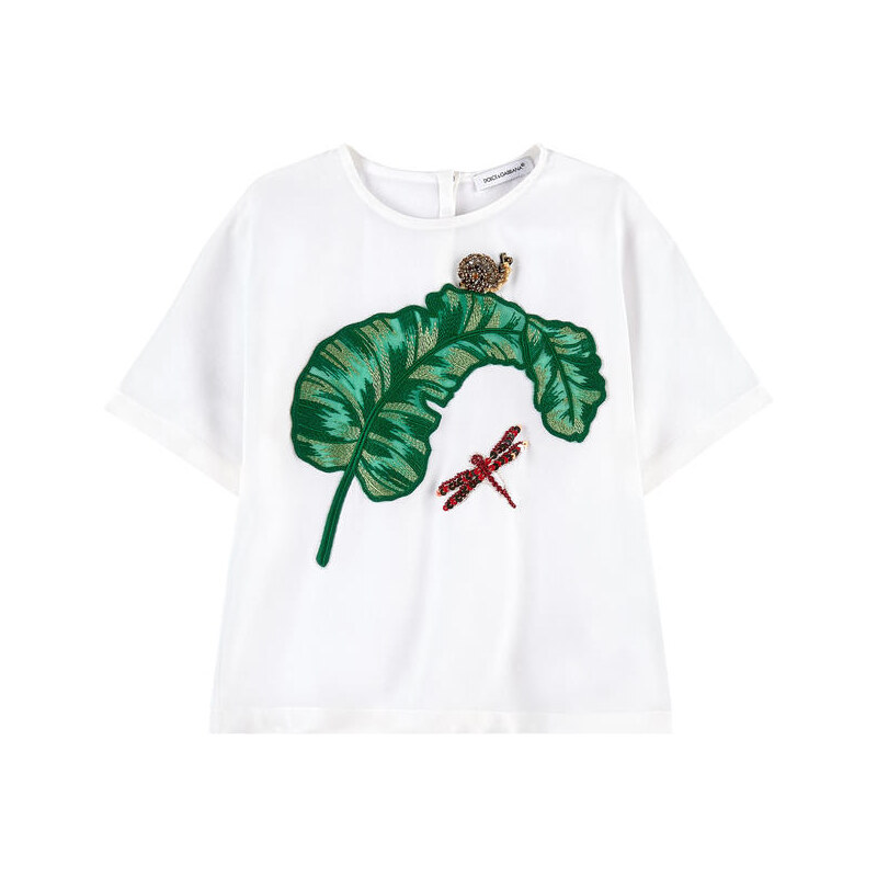Dolce & Gabbana Seiden-T-Shirt mit Stickereien und Pailletten