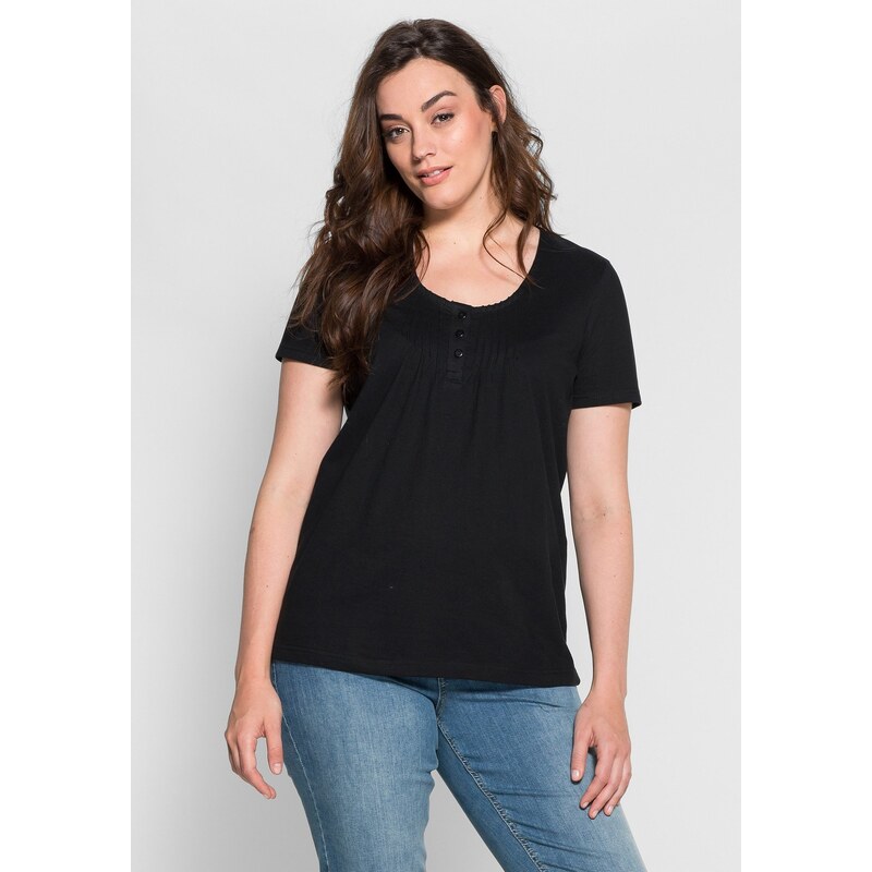 Große Größen: sheego Casual T-Shirt mit Biesen, schwarz, Gr.40/42-44/46