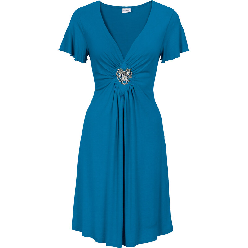 BODYFLIRT Jersey-Kleid mit abnehmbarer Brosche/Sommerkleid 3/4 Arm in blau von bonprix