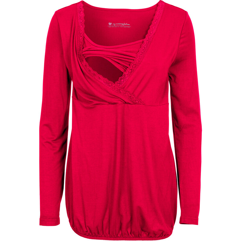 bpc bonprix collection Langarm-Stillshirt/Umstandsshirt mit Spitzeneinsatz in rot für Damen von bonprix