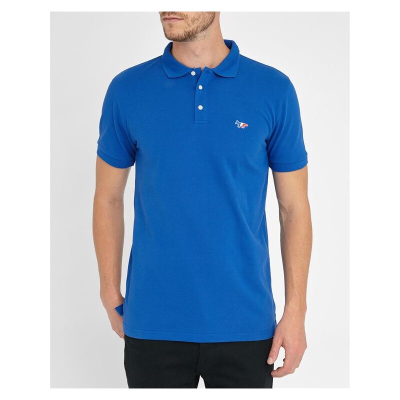 MAISON KITSUNÉ Königblaues Trikolore-Polo-Shirt mit Aufnäher