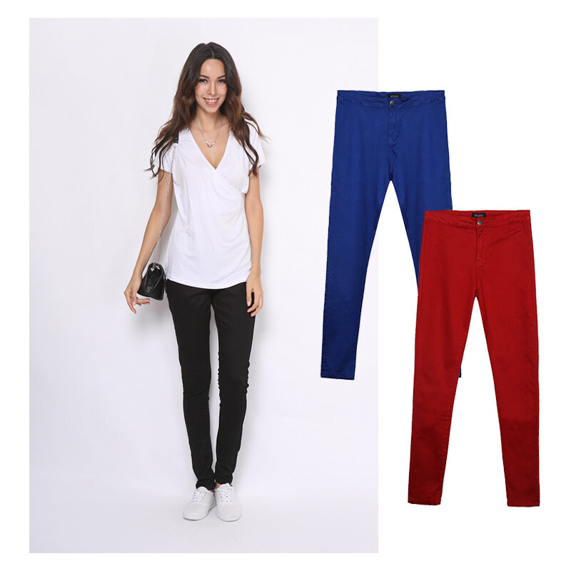Lesara High Waist-Jeans Unifarben - 36 - Dunkelrot
