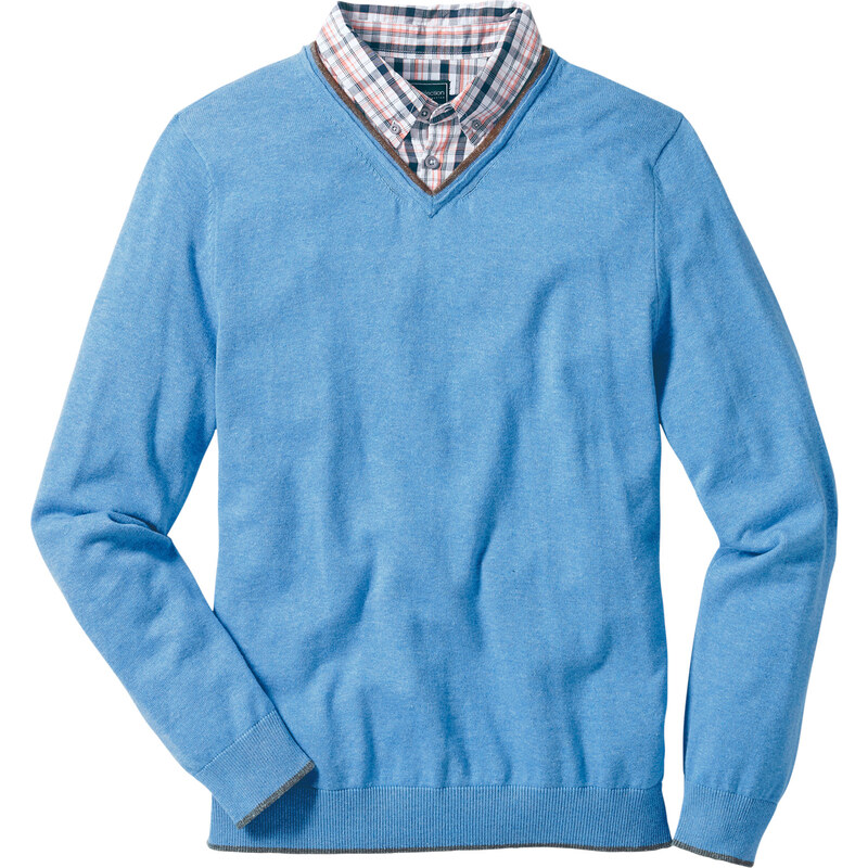 bpc selection Pullover mit Hemdkragen Regular Fit langarm in blau für Herren von bonprix