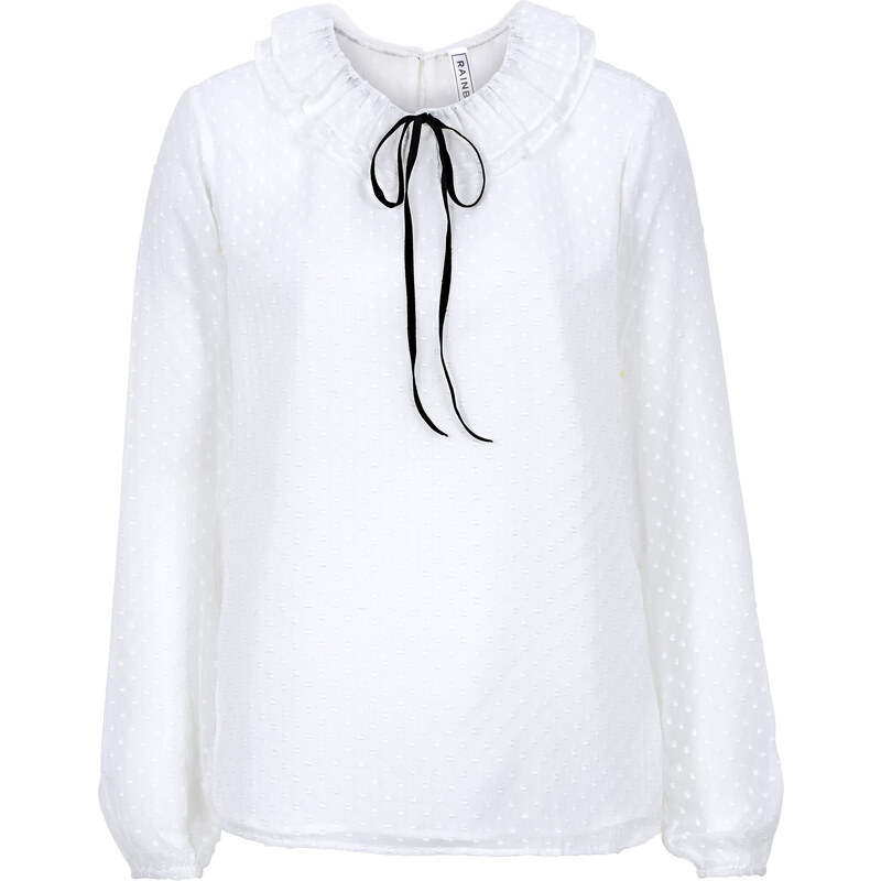 RAINBOW Bluse mit Schleife langarm in weiß von bonprix