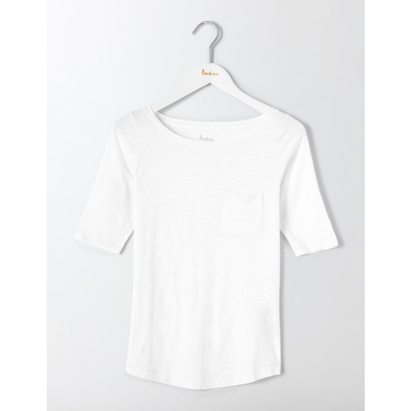 Leichtes T-Shirt mit U-Boot-Ausschnitt Weiß Damen Boden